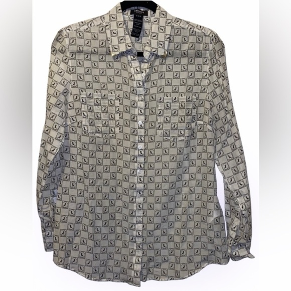 Olsen Europe Dove poplin pattern Cotton Silk Blend tunic shirt Sz 8 - Picture 9 of 9